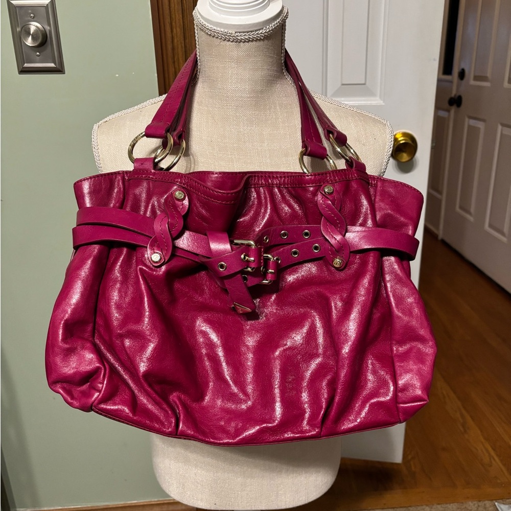Sassy NWT Francesco Biasia Elegant Fuchsia Leather Shoulder Purse Bag